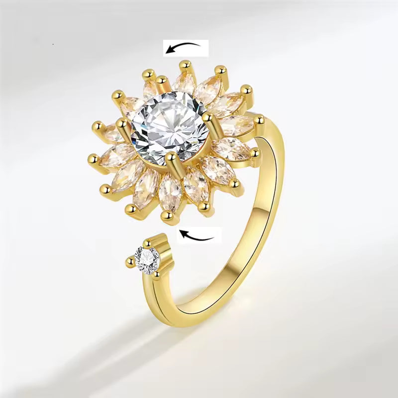 Sun Bloom™ – Gold & Silver Crystal Flower Ring