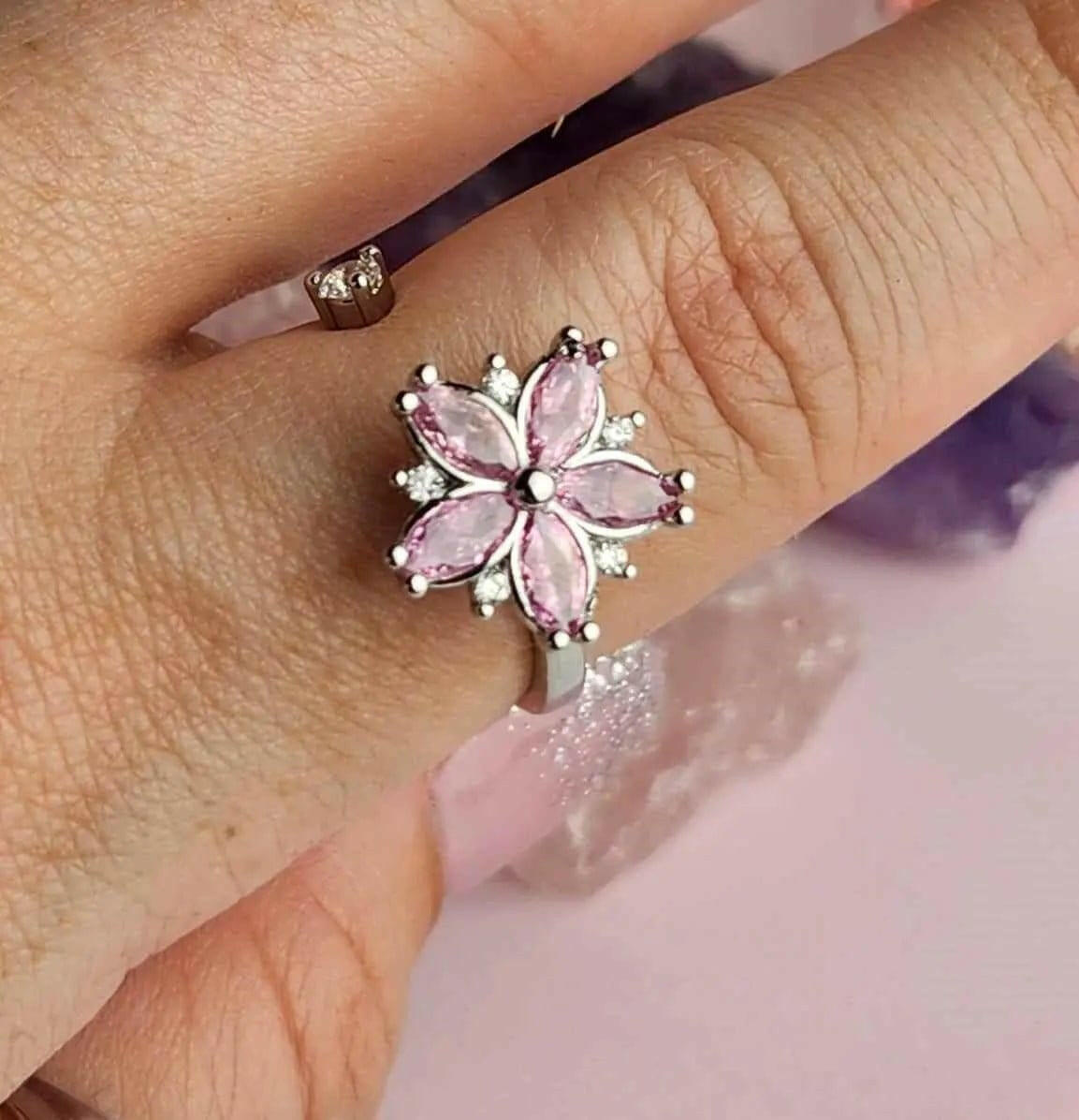 Pink Flower Fidget Spinner Ring