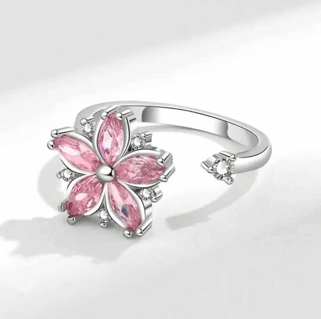 Pink Flower Fidget Spinner Ring