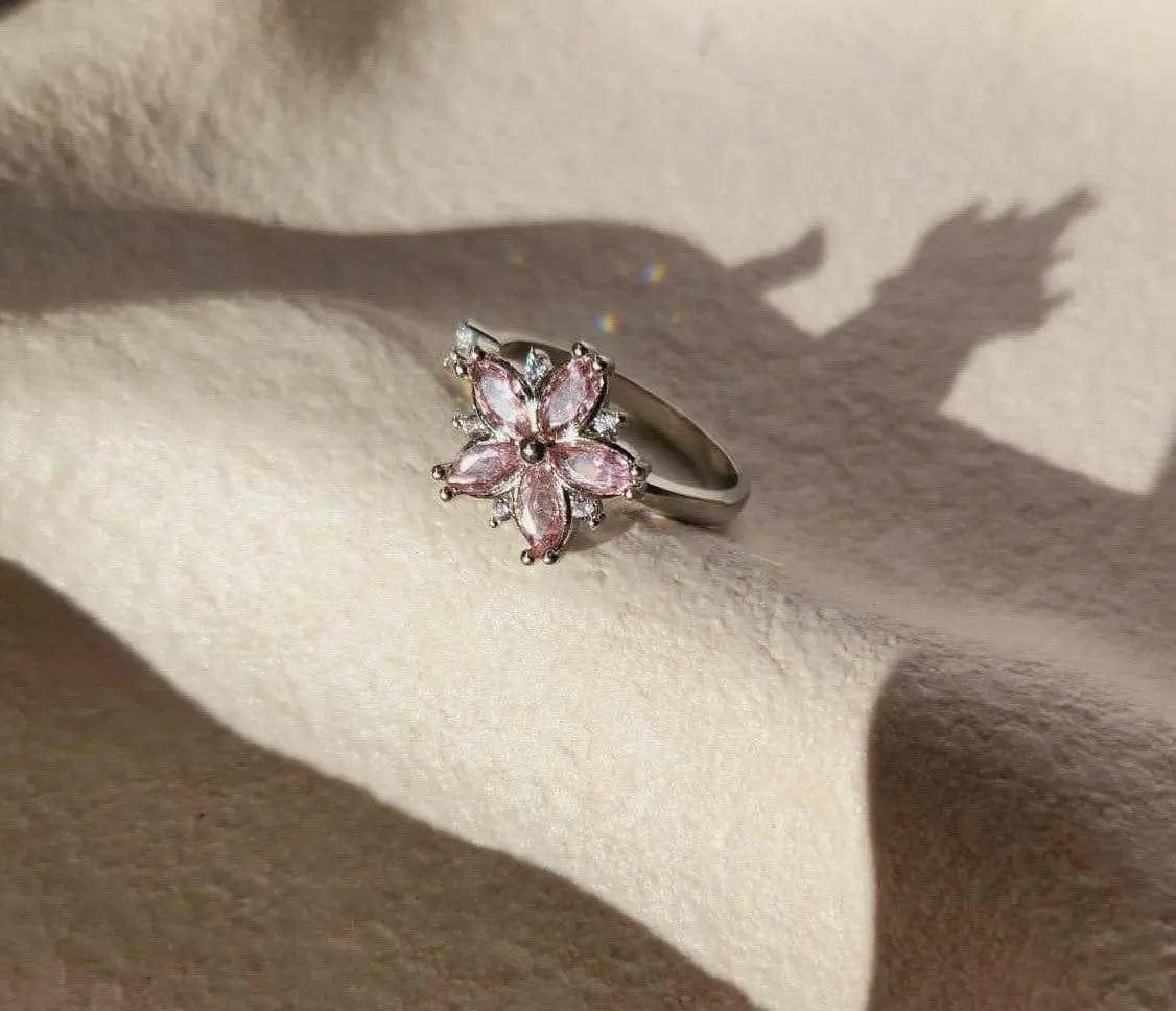 Pink Flower Fidget Spinner Ring