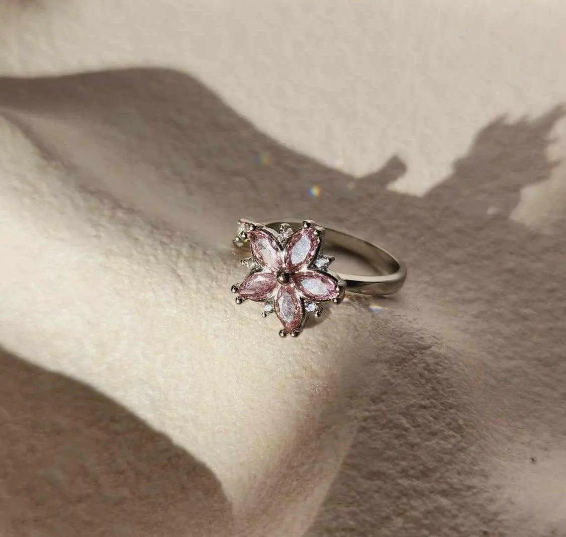 Pink Flower Fidget Spinner Ring