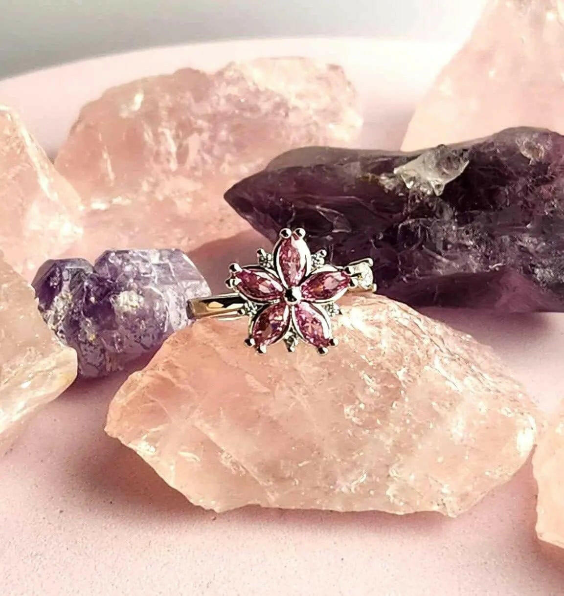 Pink Flower Fidget Spinner Ring