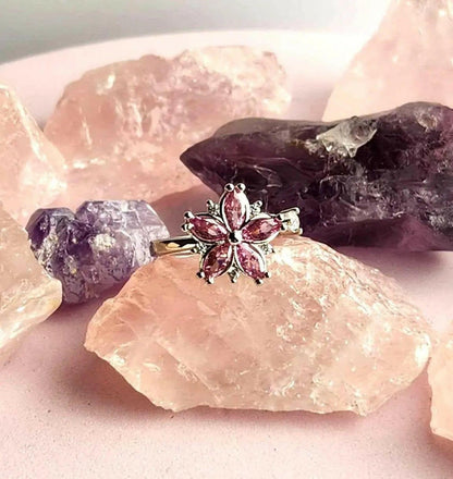 Pink Flower Fidget Spinner Ring