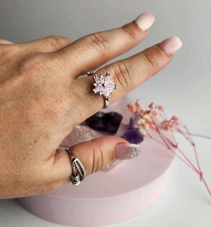 Pink Flower Fidget Spinner Ring
