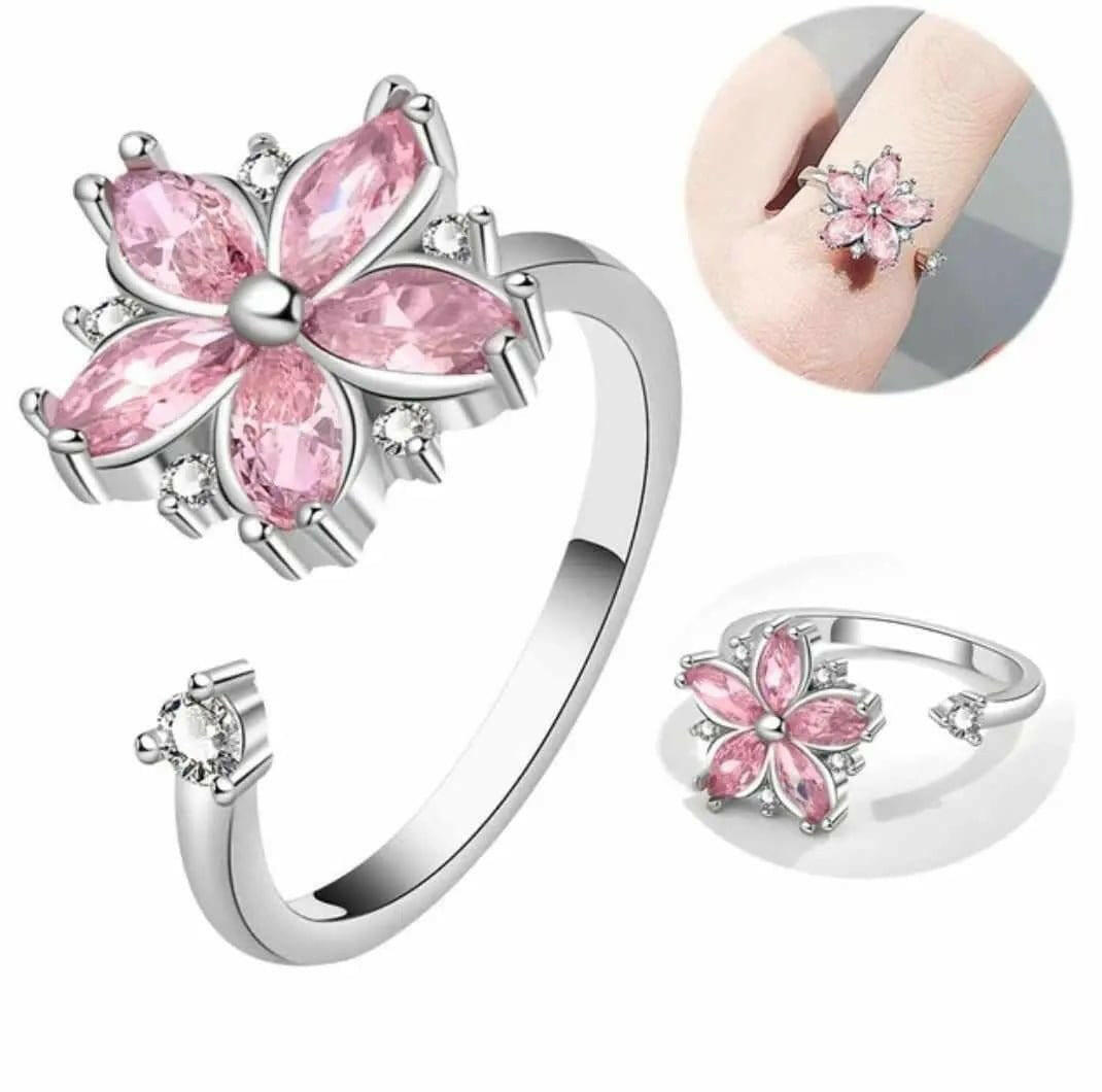 Pink Flower Fidget Spinner Ring