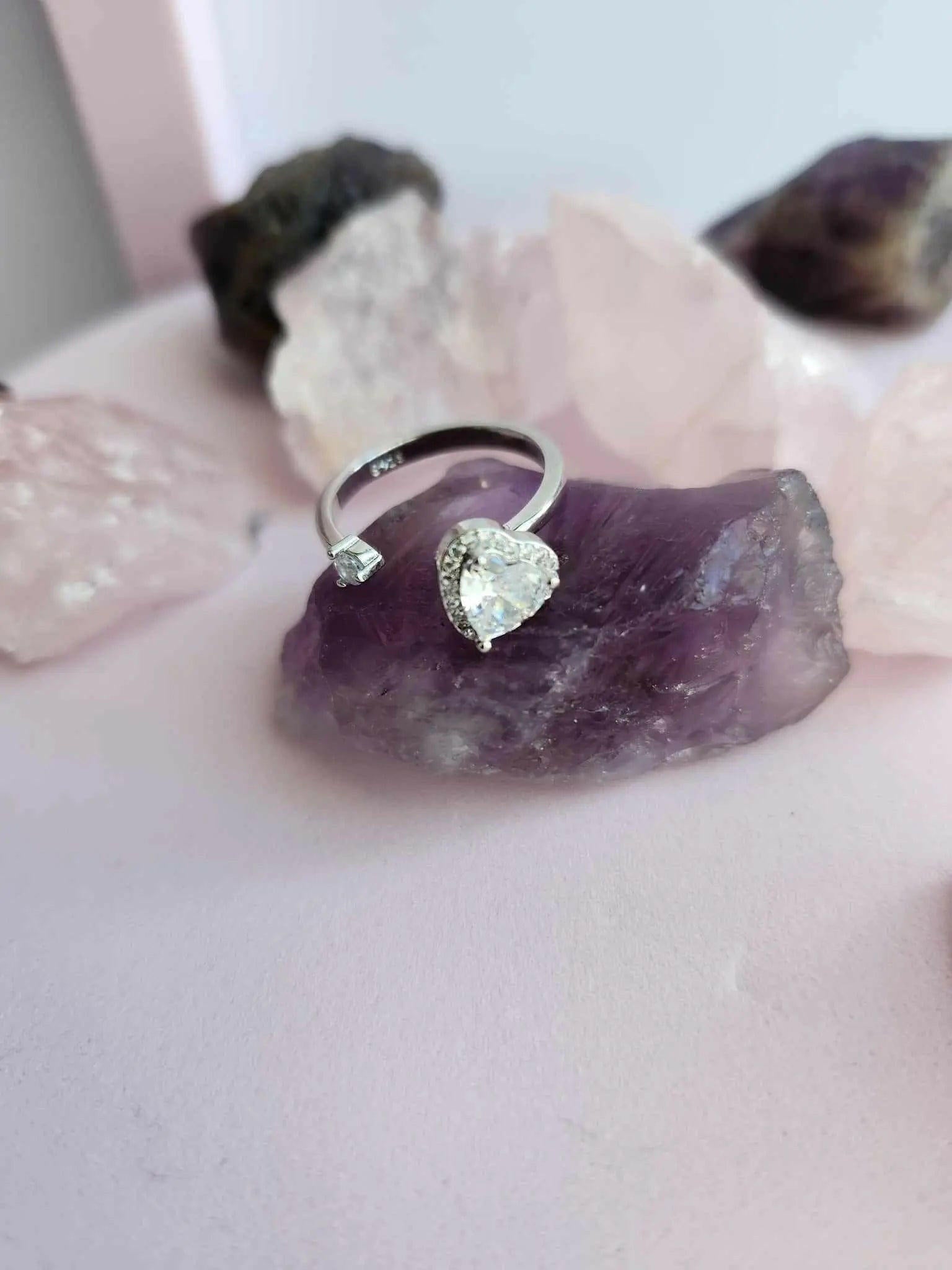 Clear Heart Gemmed Fidget Spinner Ring