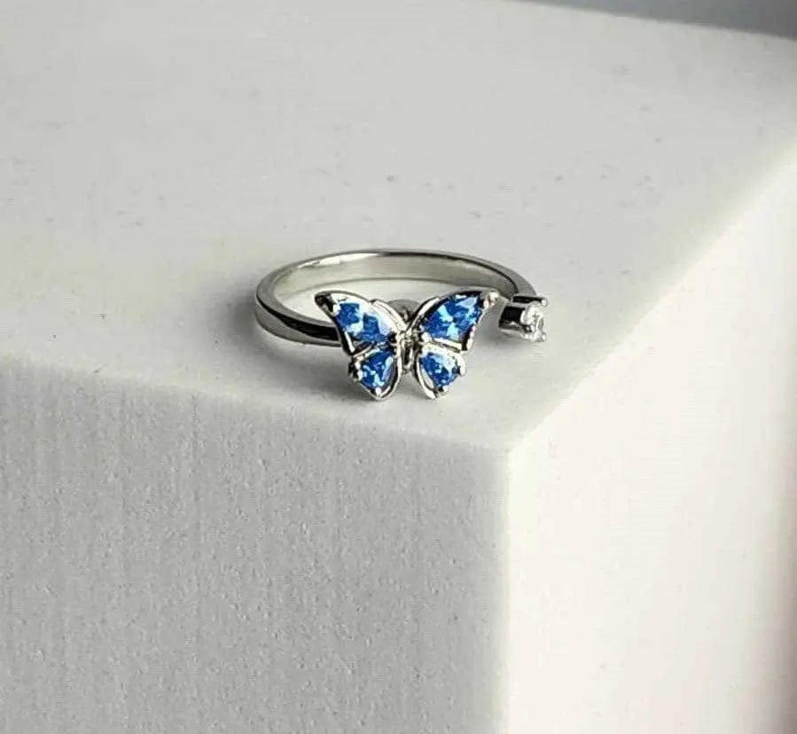 Sterling Silver Blue Butterfly Fidget Spinner Ring