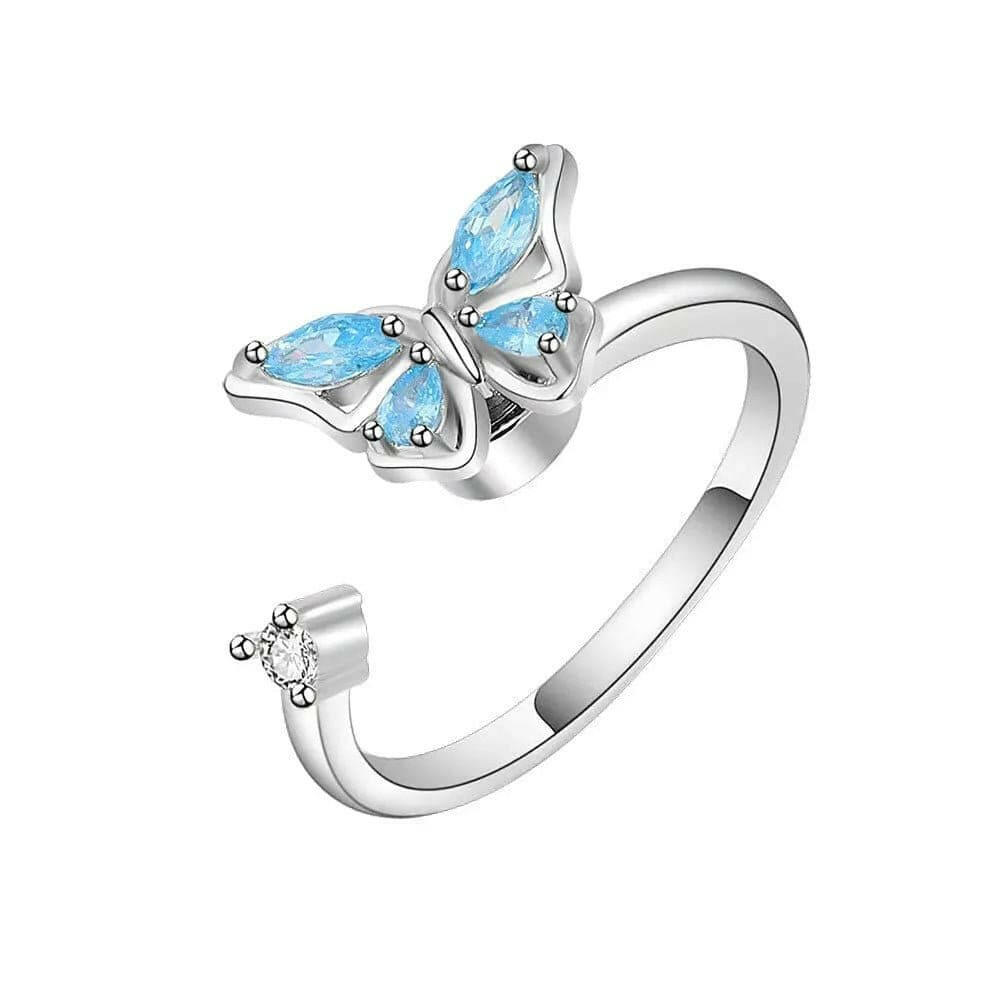 Sterling Silver Blue Butterfly Fidget Spinner Ring