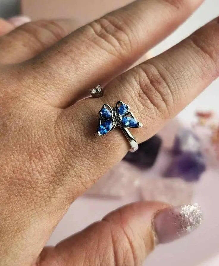Sterling Silver Blue Butterfly Fidget Spinner Ring