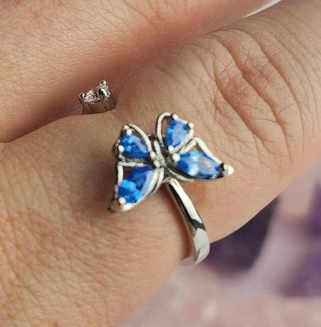 Sterling Silver Blue Butterfly Fidget Spinner Ring