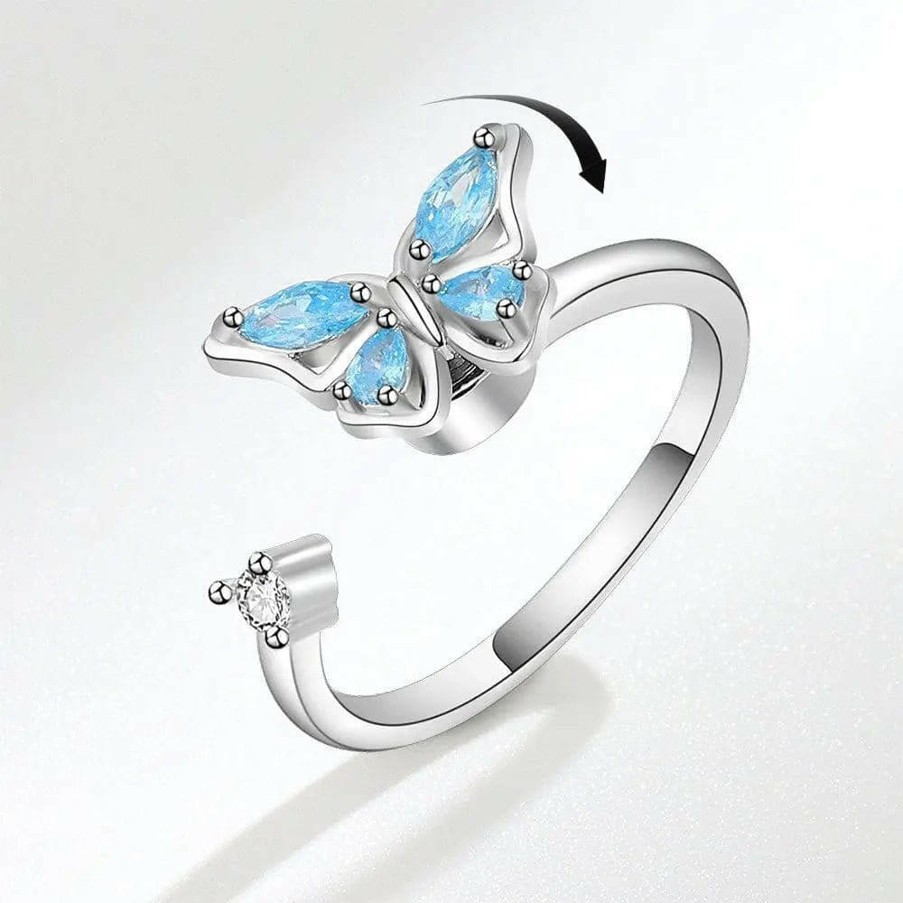 Sterling Silver Blue Butterfly Fidget Spinner Ring