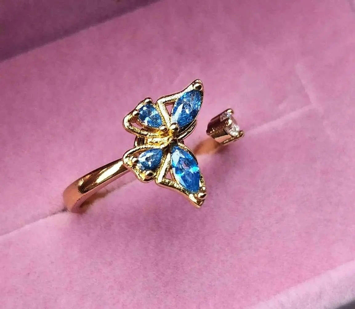 Gold Plated Blue Butterfly Fidget Spinner Ring