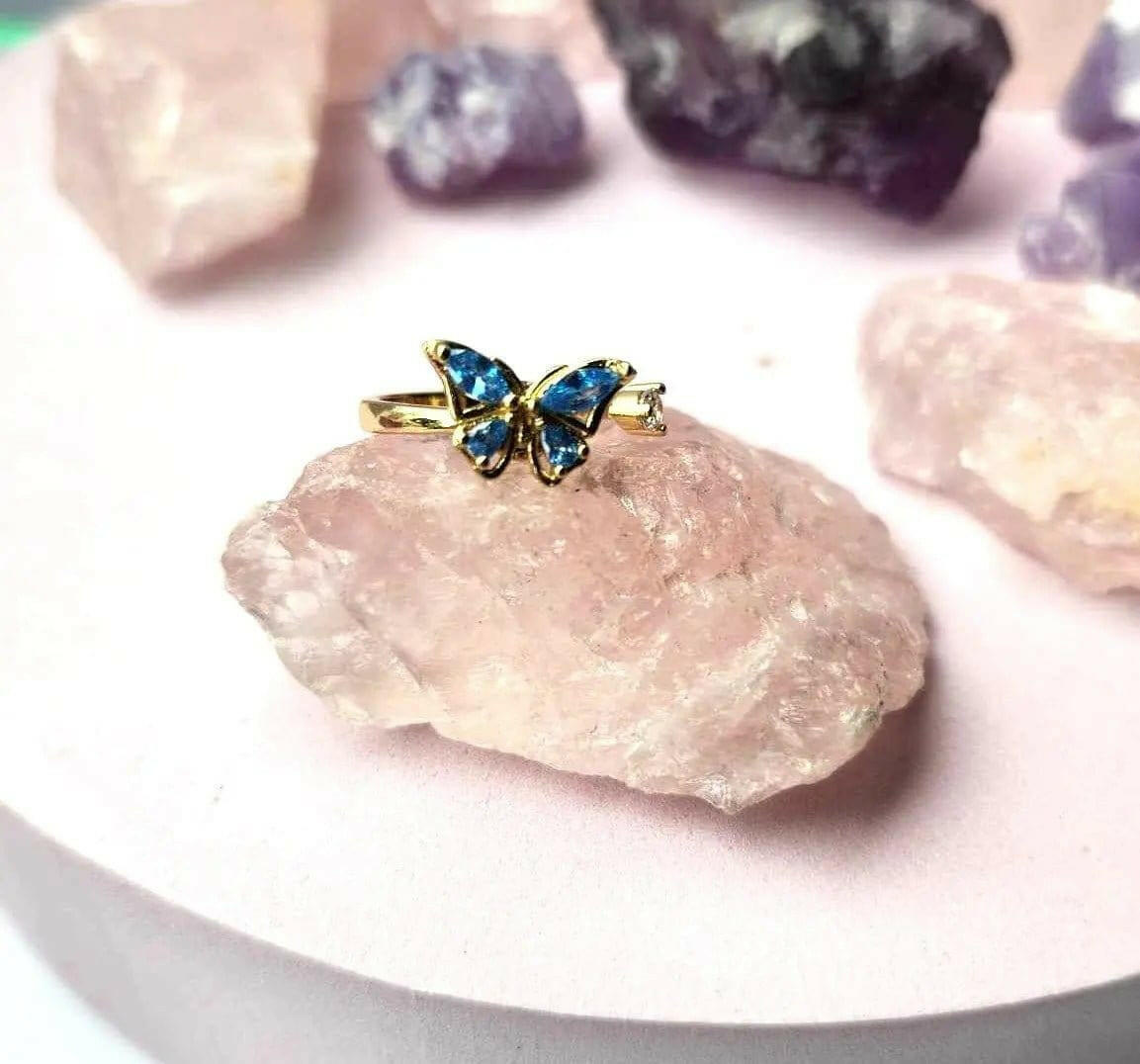 Gold Plated Blue Butterfly Fidget Spinner Ring