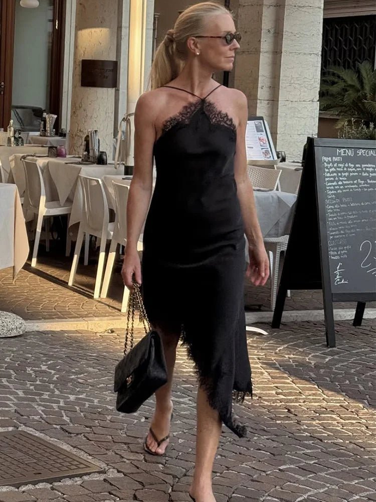 Alice Sling Midi Lace Satin Dress