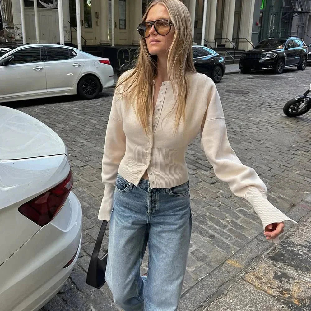 Alicia Cardigan Sweater with Round Neck