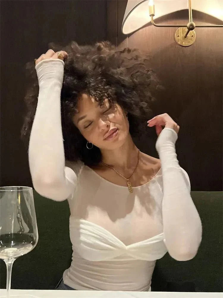 Camille Mesh Sheer Off-Shoulder Top