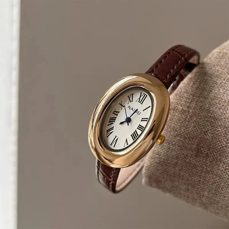Carlene Oval Vintage Watch with Leather Strap