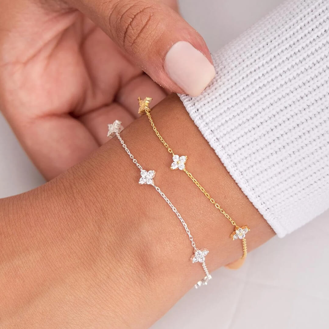 Dina Rhinestone Flower Chain Bracelet