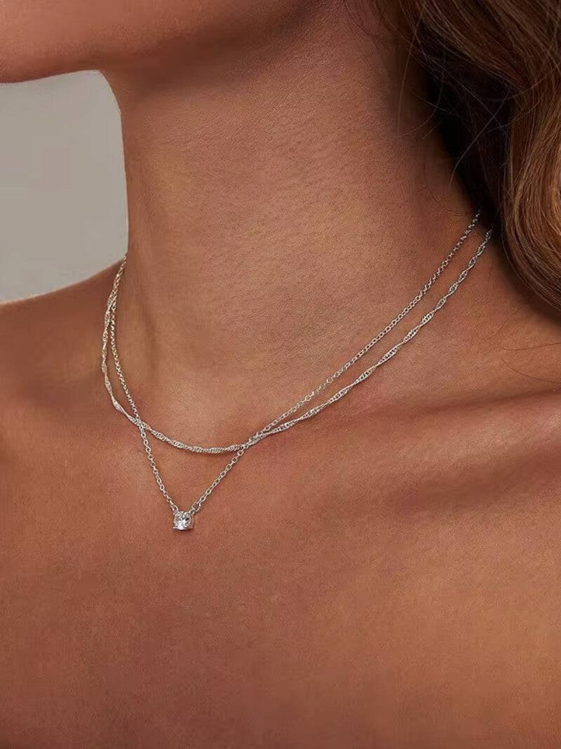 Elora Double Layer Zirconia Pendant Necklace
