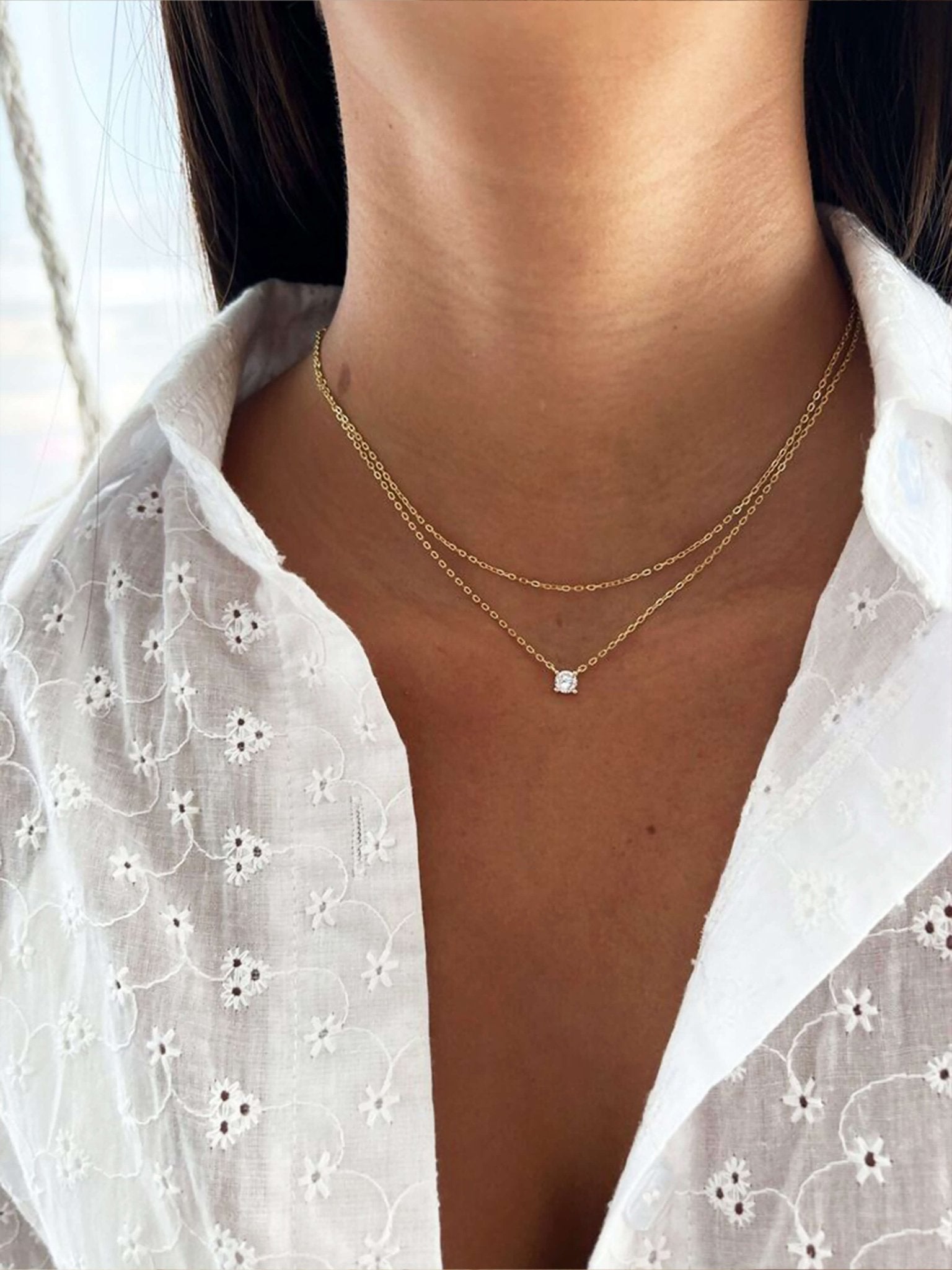 Elora Double Layer Zirconia Pendant Necklace