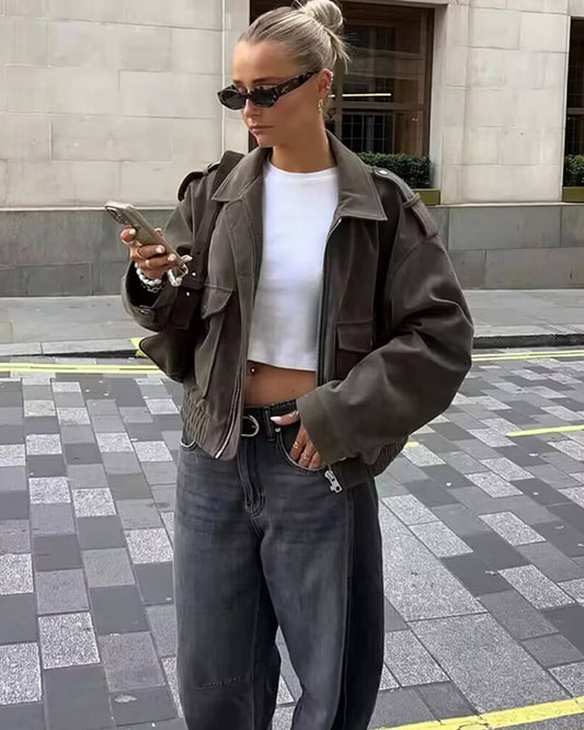 Ginny Suede Pilot Bomber Jacket