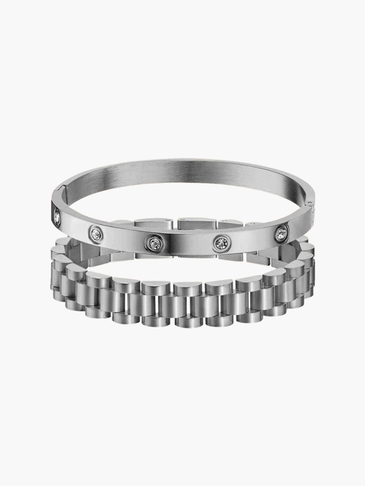 Iconic Link Chain & Zirconia Cuff Bracelet Set