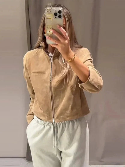 Jennelyn Suede Jacket with Stand Collar