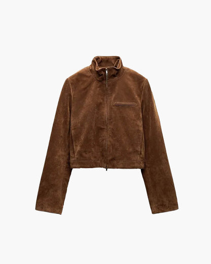 Jennelyn Suede Jacket with Stand Collar