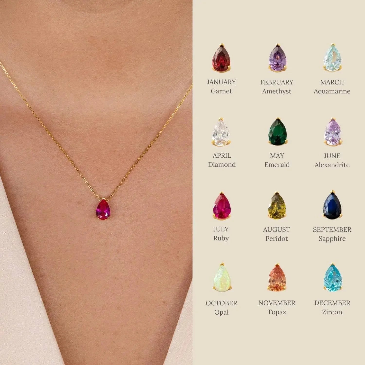 Lilith Teardrop Birthstone Necklace