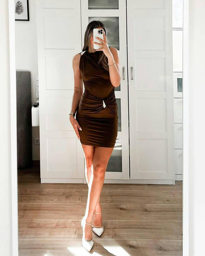 Margaret Mini Dress with Gold Detail