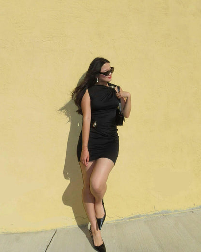 Margaret Mini Dress with Gold Detail