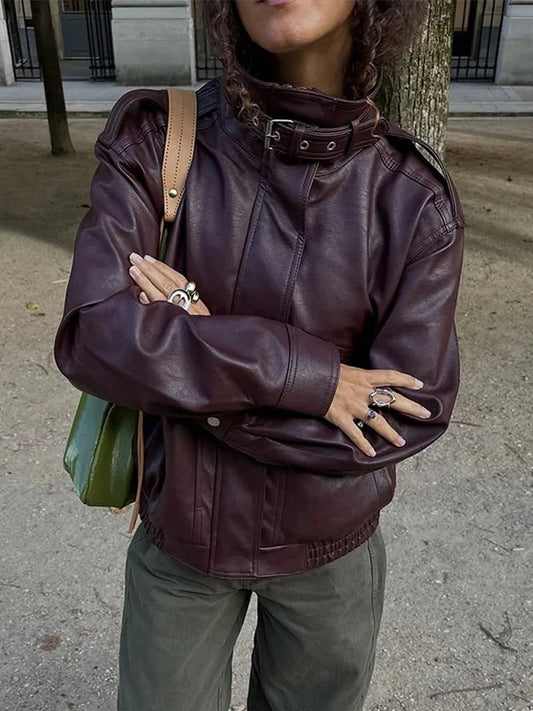 Ophelia Stand Collar Leather Jacket