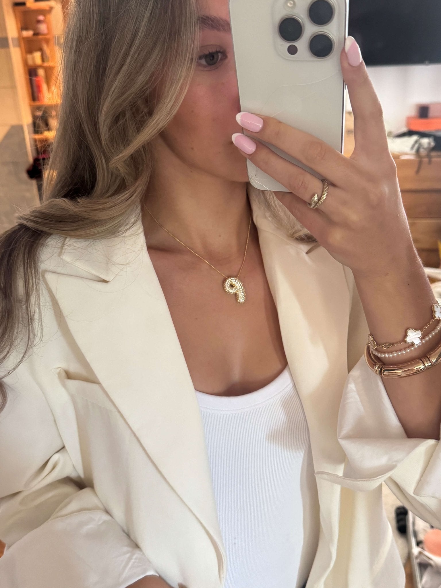 Pavé Bubble Initial Pendant Necklace