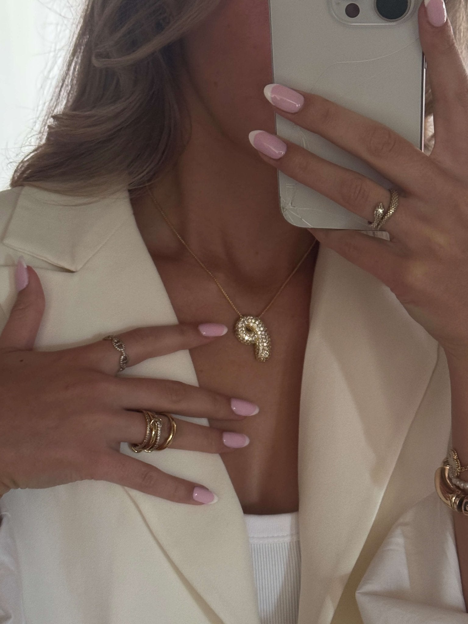 Pavé Bubble Initial Pendant Necklace