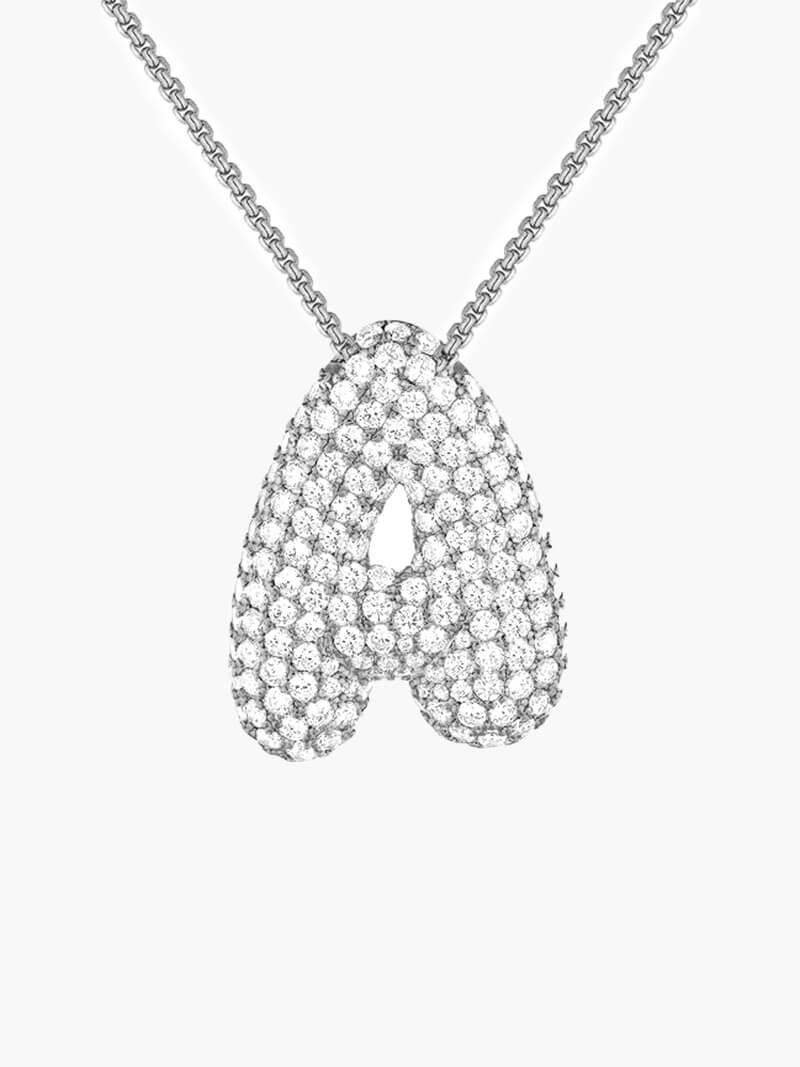 Pavé Bubble Initial Pendant Necklace