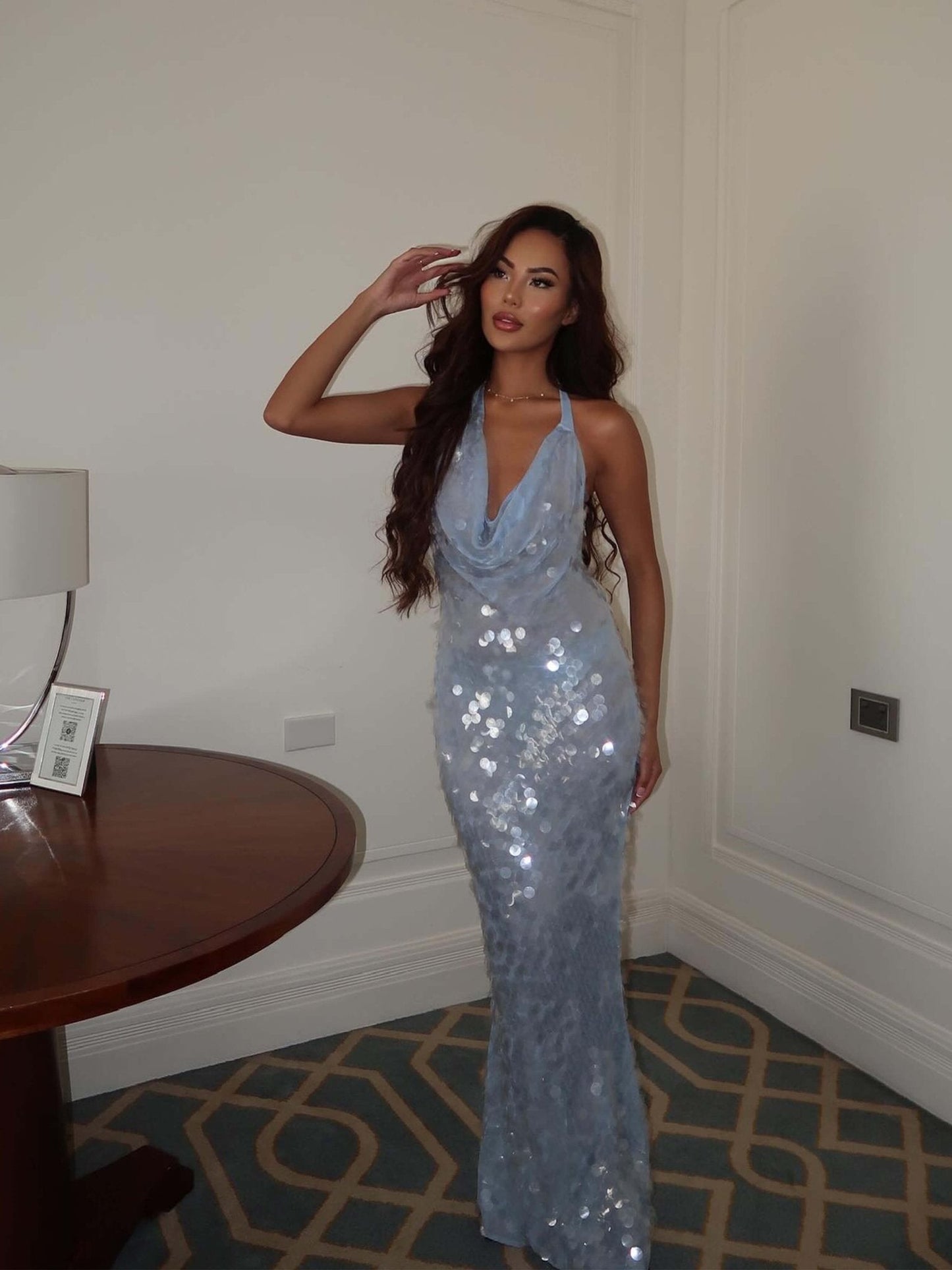 Rosy Sequin Maxi Dress