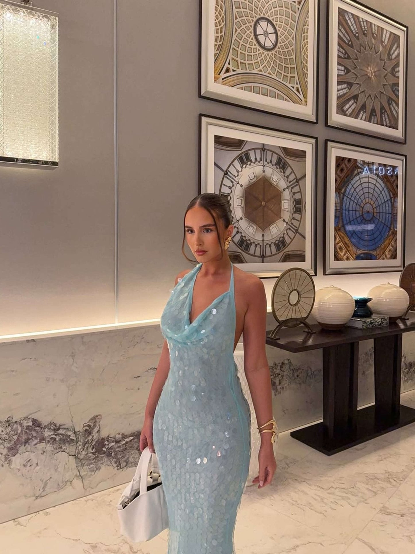 Rosy Sequin Maxi Dress