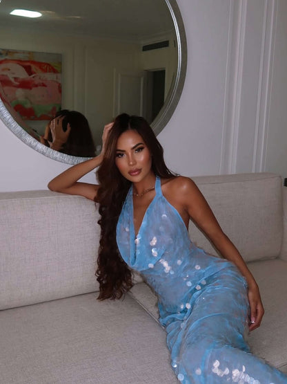 Rosy Sequin Maxi Dress