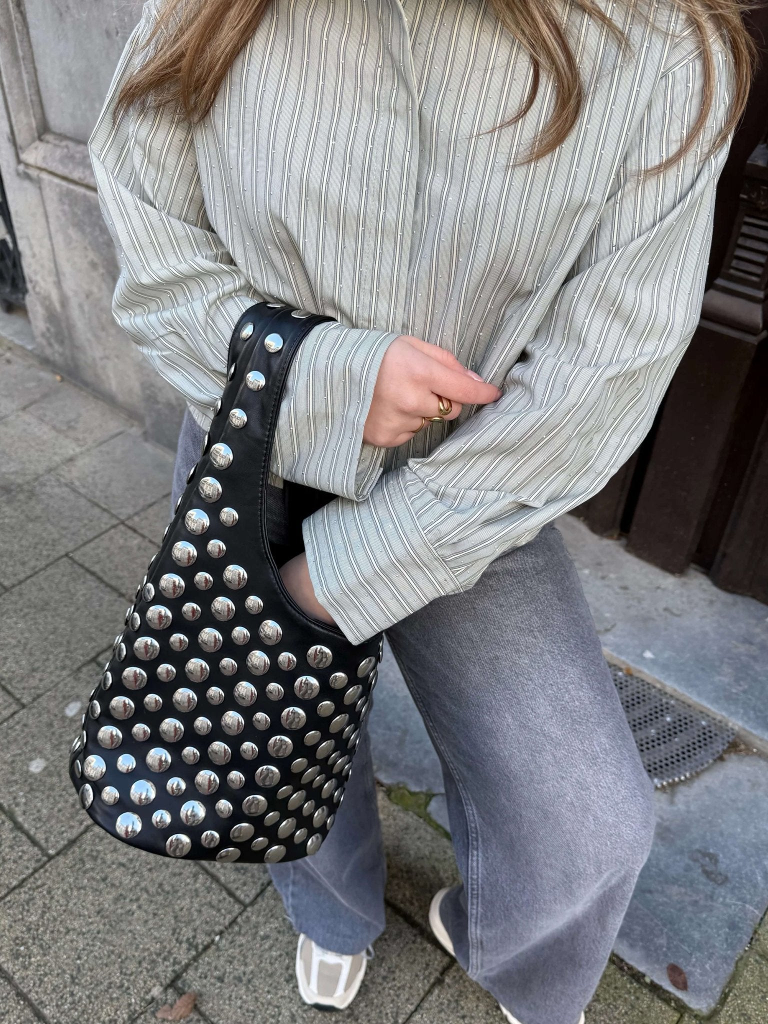 Zinnia Studded Bucket Bag